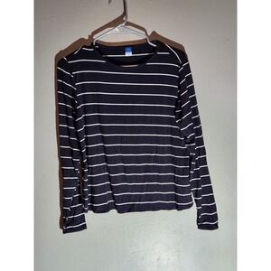 OLD NAVY Women's Top Blouse Black/White Stripe Stretchy Long‎ Sleeve Size S